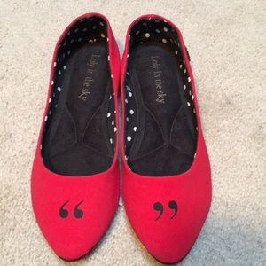 Ballet flats, fun whimsical with quotation marks.